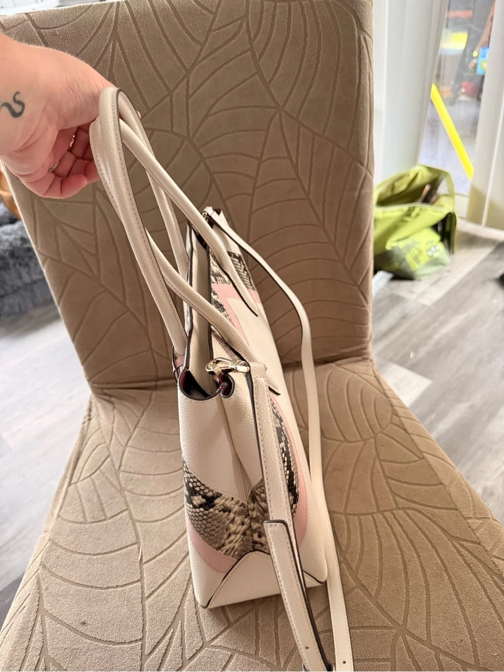 kate spade Cream and Pink Snake-Trim Tote